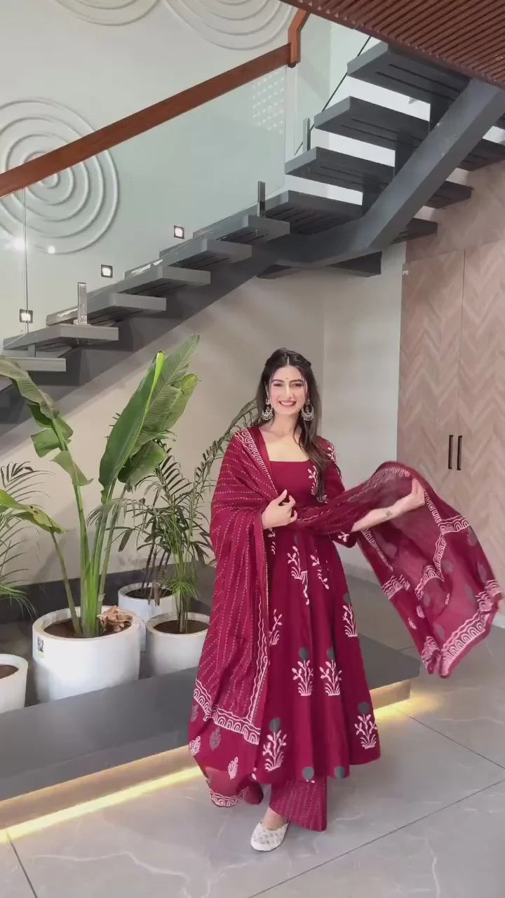 Biba Anarkali Discharge Print Cotton Kurta Set