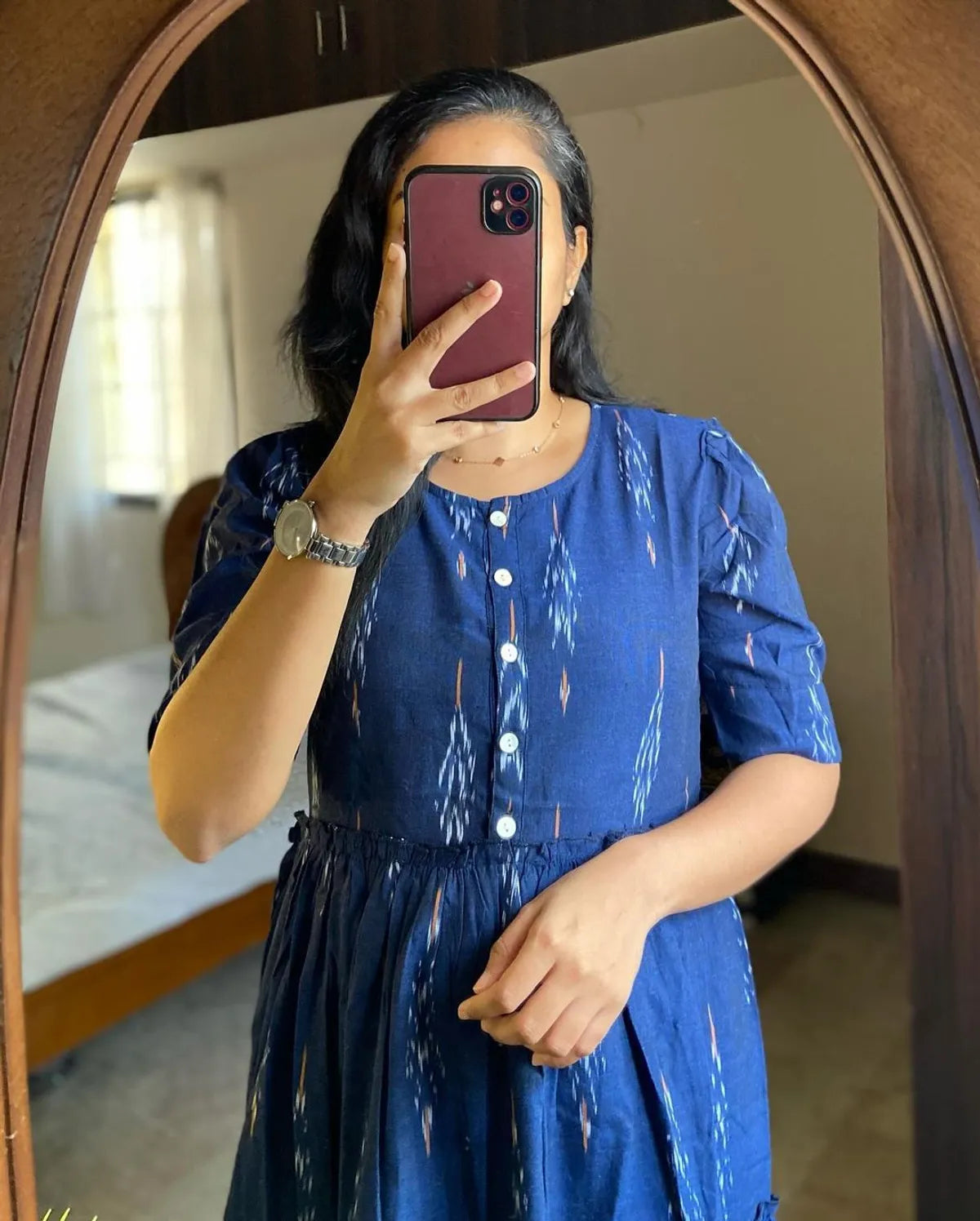 Biba Kurta Blue Ikat Cotton Flair Middy Gown For Women