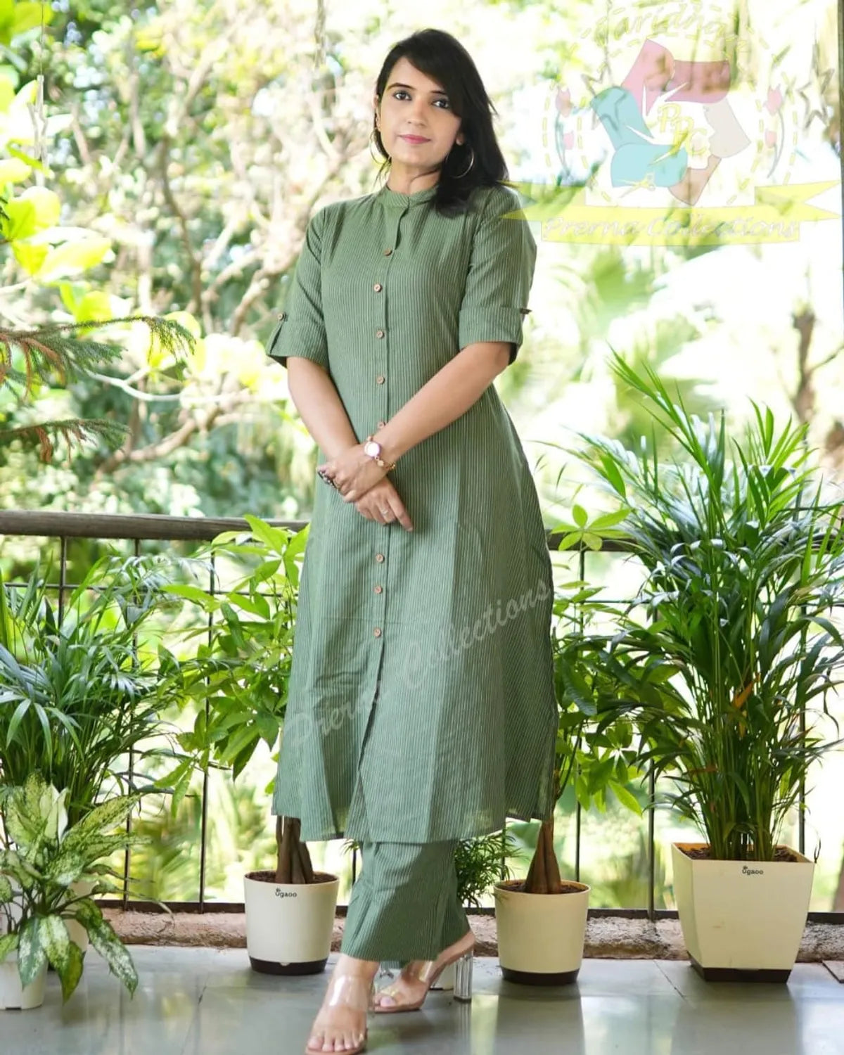 Biba Kurta Olive Green Co-Ord Set In A-Line Kurta And Pant Set