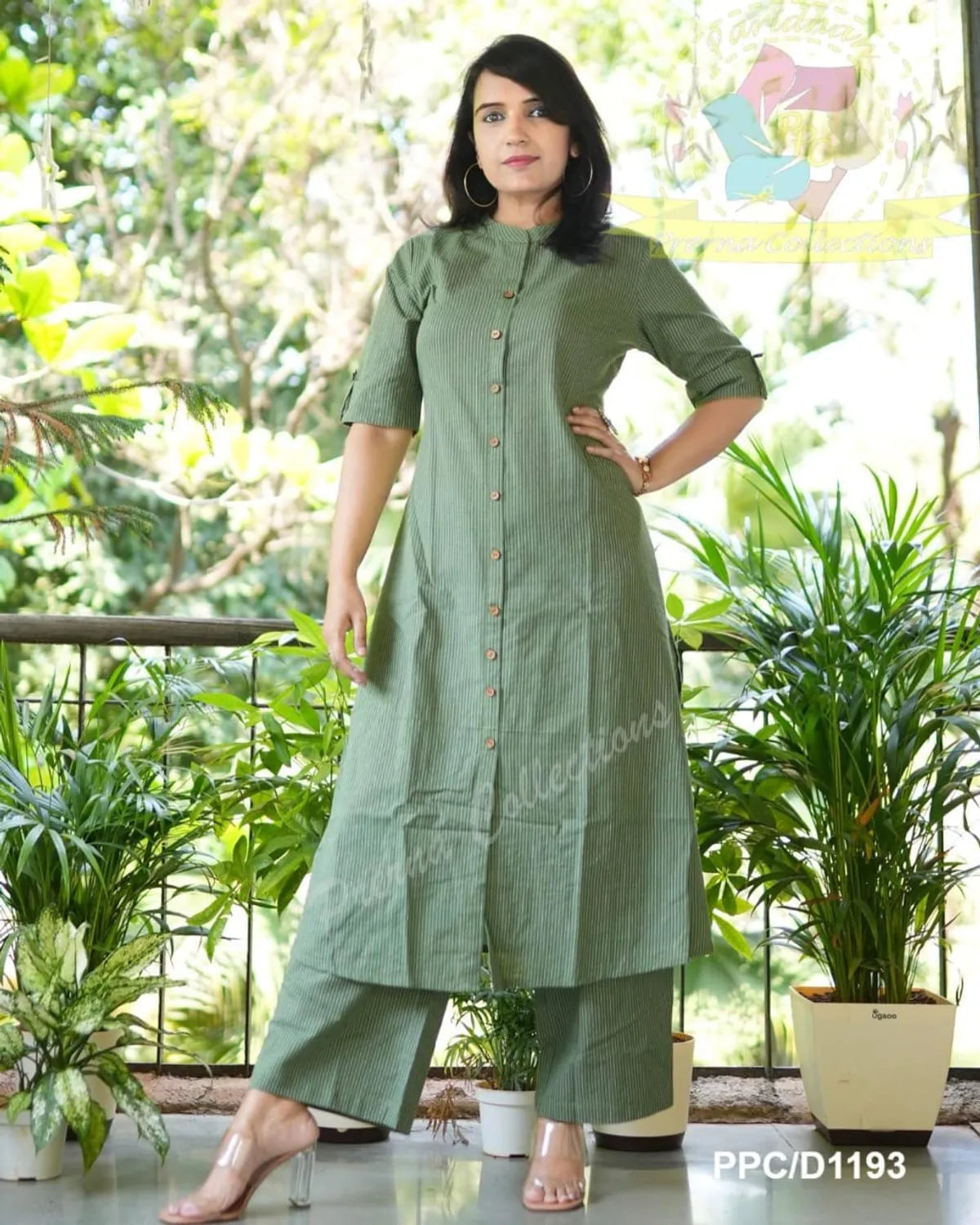 Biba Kurta Olive Green Co-Ord Set In A-Line Kurta And Pant Set