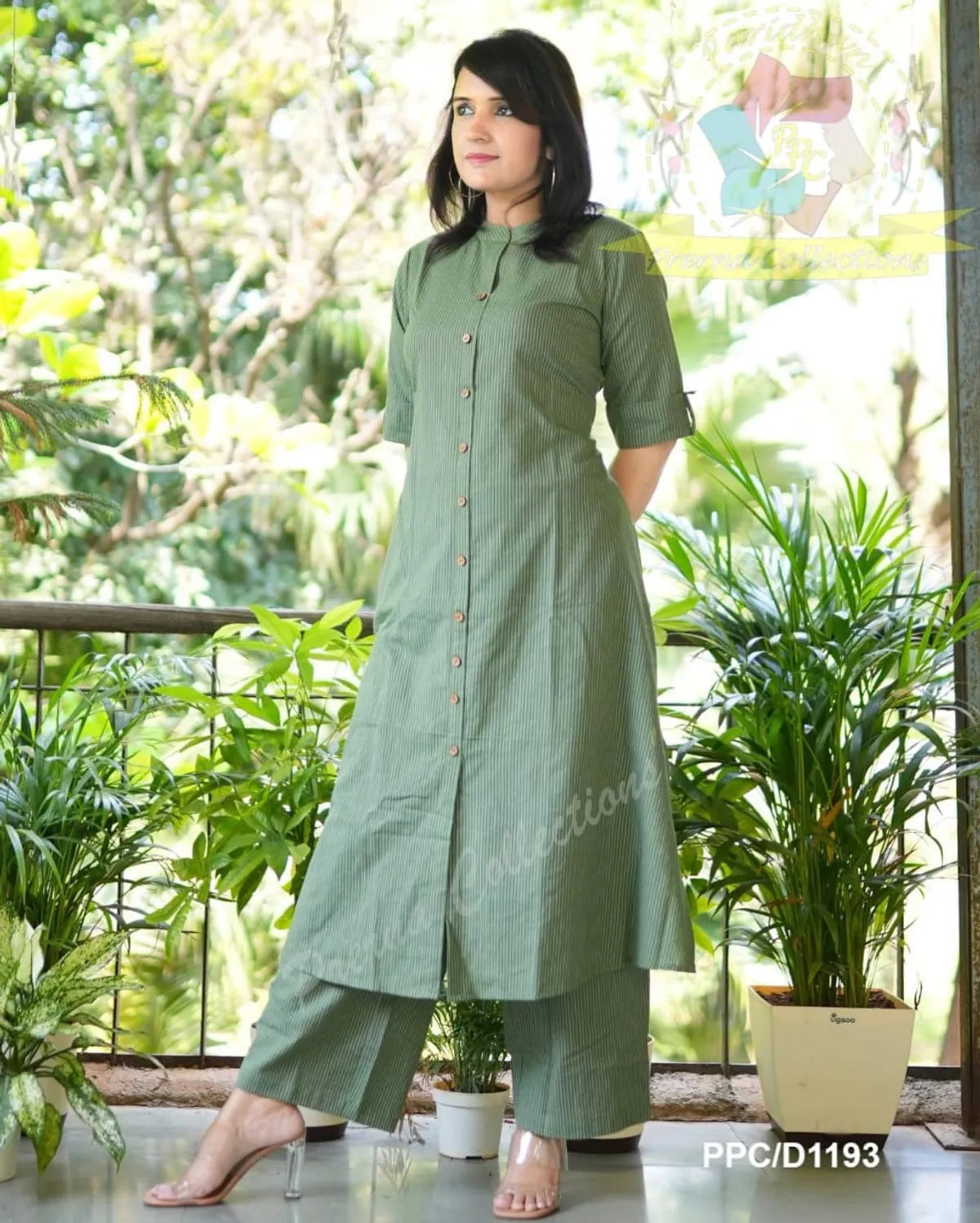 Biba Kurta Olive Green Co-Ord Set In A-Line Kurta And Pant Set