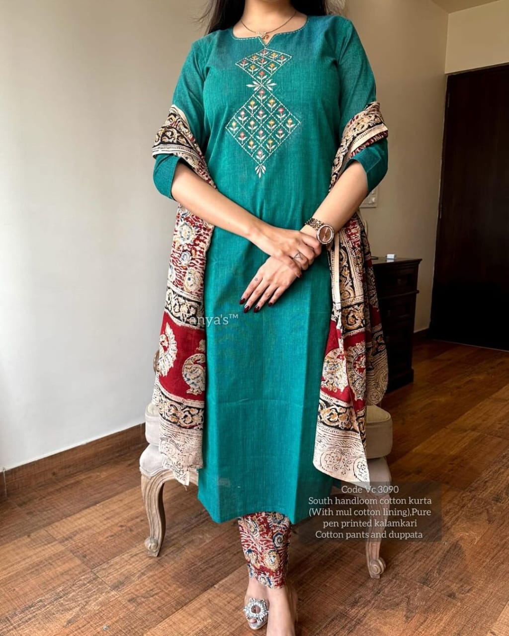 Biba Pure Handloom South Cotton Hand Printed Chitrkari Dupatta And Pant