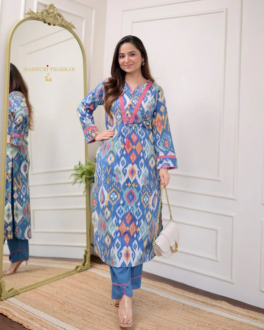 Biba Premium Cotton Printed Designer Kurti With Bottom Set