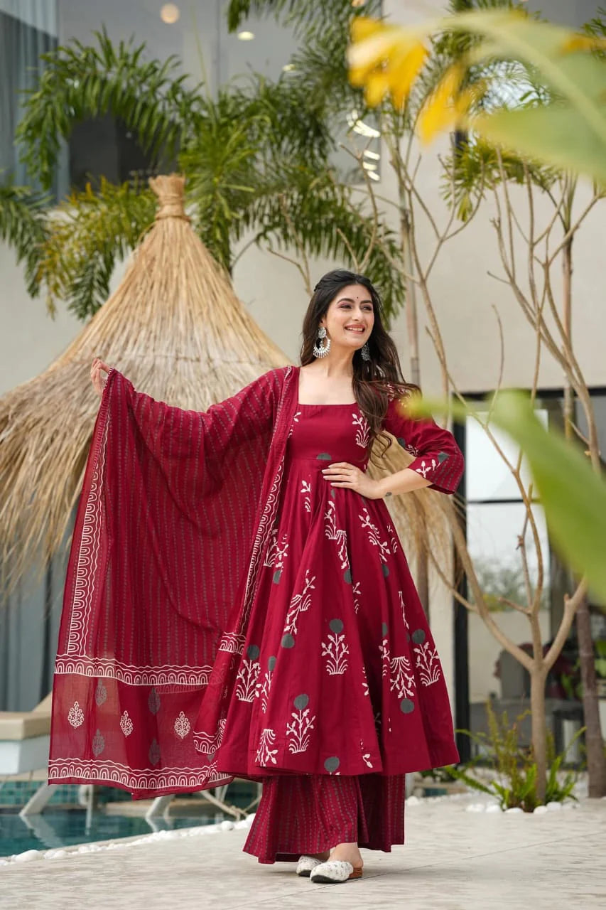 Biba Anarkali Discharge Print Cotton Kurta Set