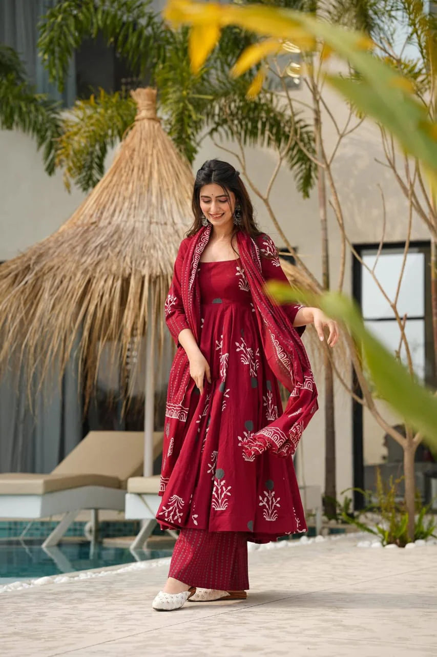 Biba Anarkali Discharge Print Cotton Kurta Set