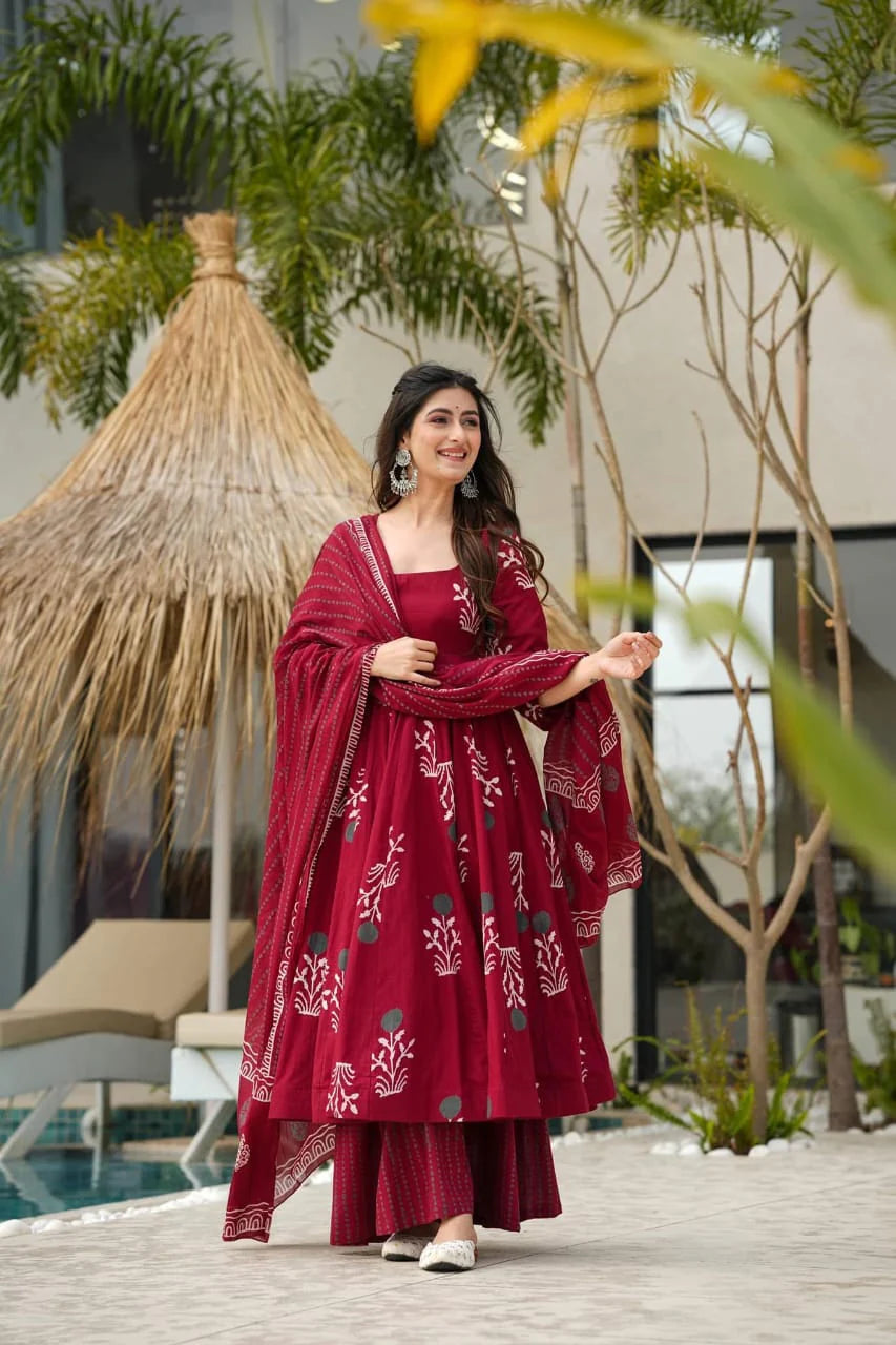 Biba Anarkali Discharge Print Cotton Kurta Set