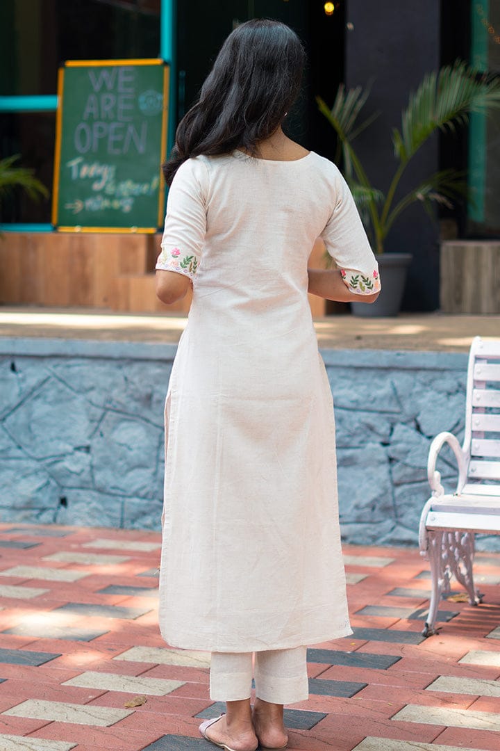 Biba Elegant Off-White Kurta Set With Floral Embroidery