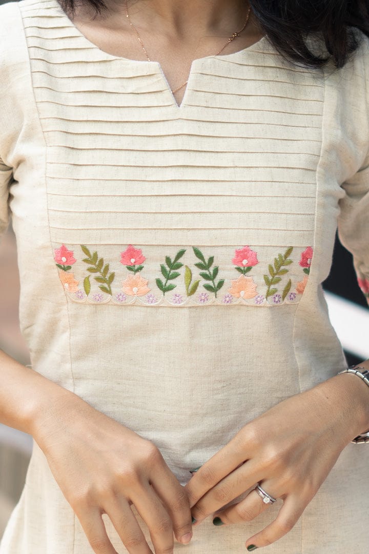 Biba Elegant Off-White Kurta Set With Floral Embroidery