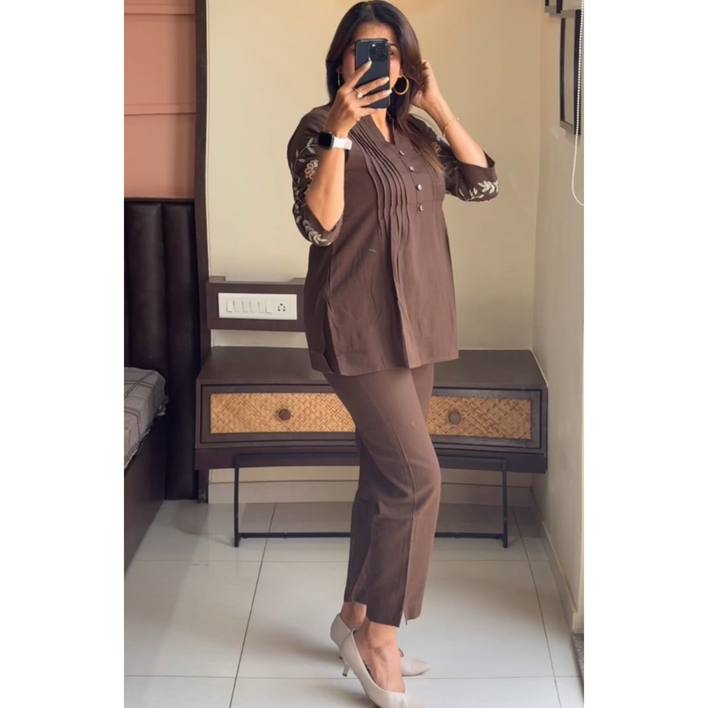Biba Chic Coffee Brown Embroidered Co-Ord Set
