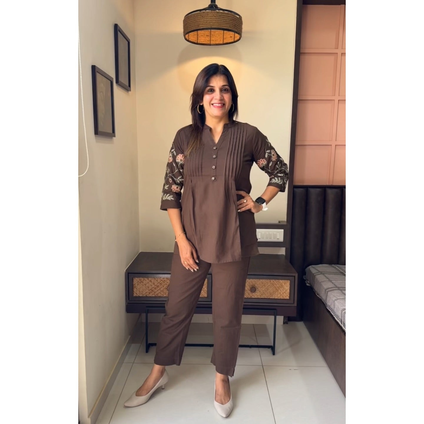 Biba Chic Coffee Brown Embroidered Co-Ord Set