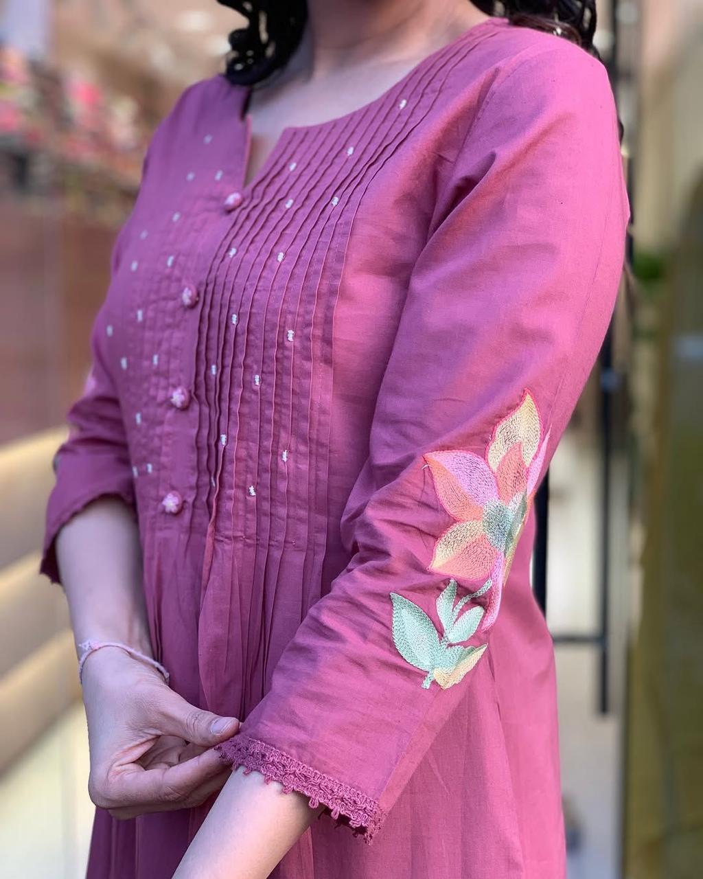 Biba Mauve Pink Embroidered Kurta Set