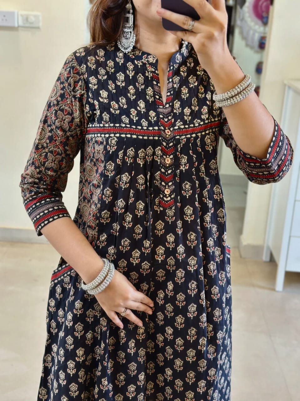 Biba Elegant Navy Blue Printed Cotton Kurta Set