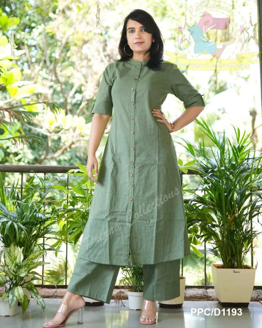 Biba Kurta Olive Green Co-Ord Set In A-Line Kurta And Pant Set