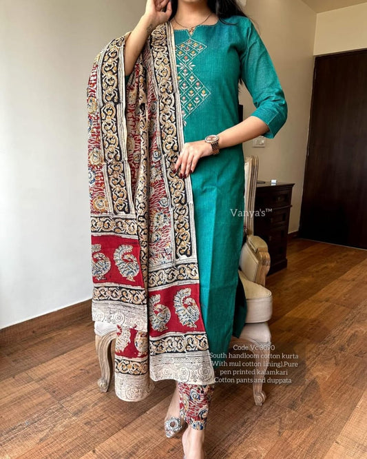 Biba Pure Handloom South Cotton Hand Printed Chitrkari Dupatta And Pant