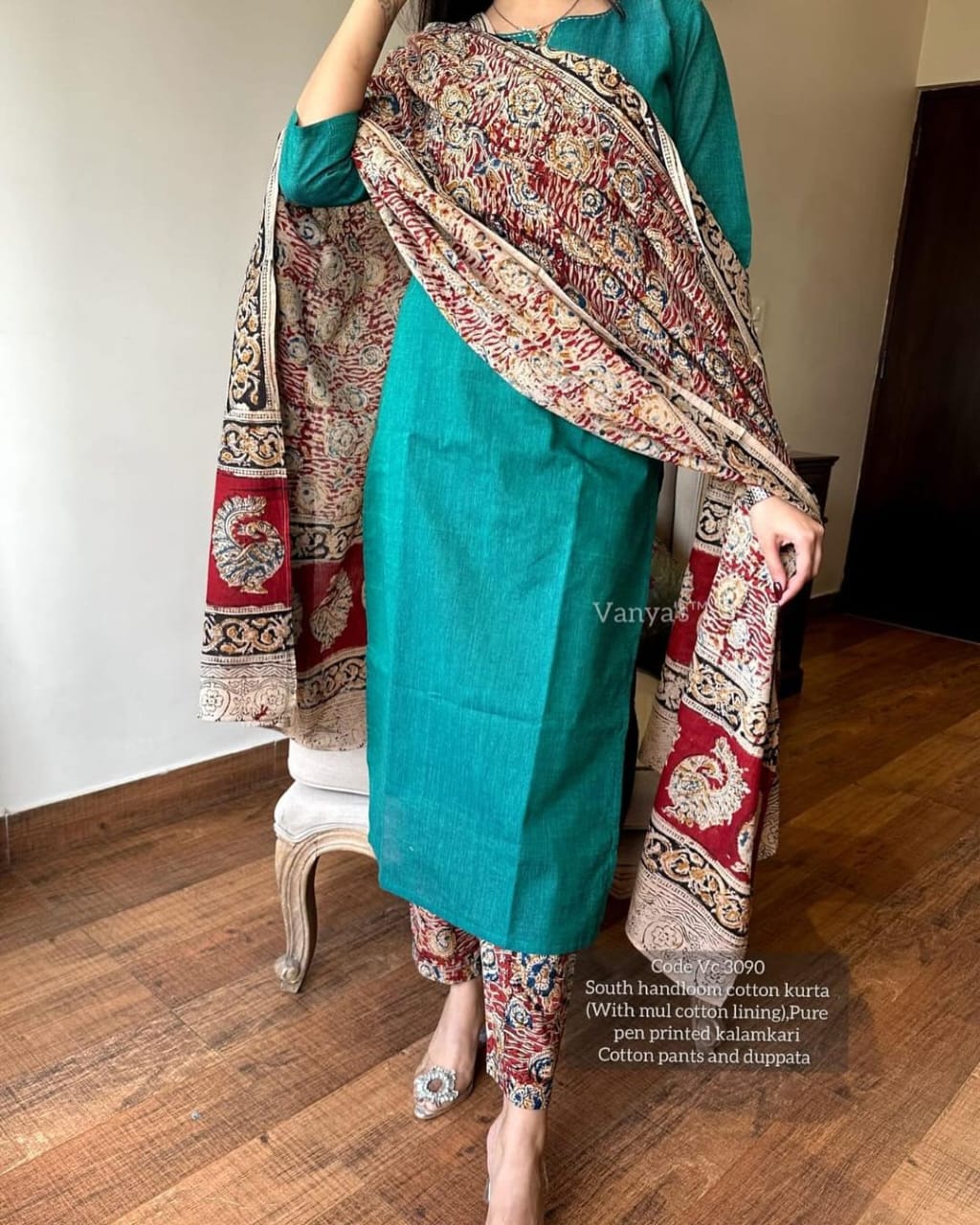 Biba Pure Handloom South Cotton Hand Printed Chitrkari Dupatta And Pant