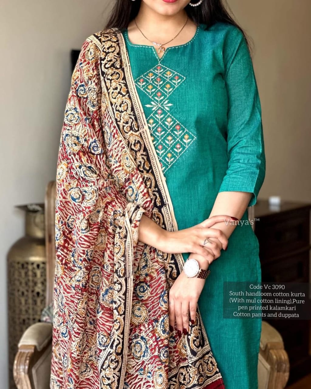 Biba Pure Handloom South Cotton Hand Printed Chitrkari Dupatta And Pant