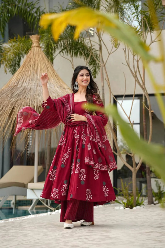 Biba Anarkali Discharge Print Cotton Kurta Set