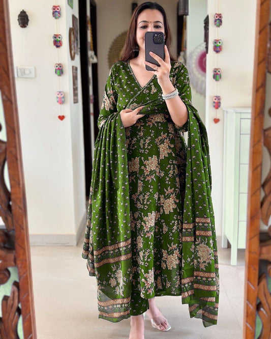 Biba Anarkali Kurta Set With Angrakha Style For Women( Green )