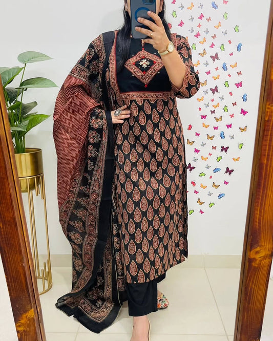 Biba Classic Black & Rust Ethnic Cotton Suit Set
